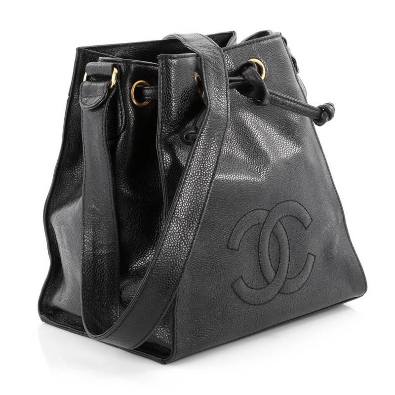 Black Chanel Vintage CC Drawstring Bucket Bag Caviar Small