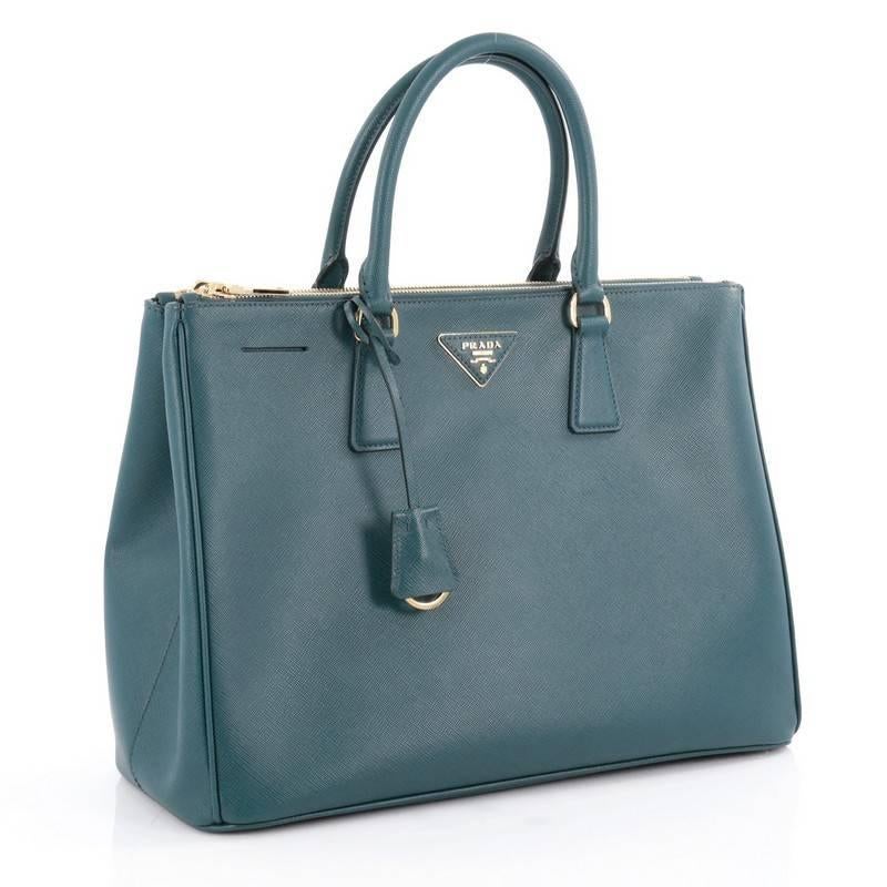 Blue Prada Double Zip Lux Tote Saffiano Leather Large