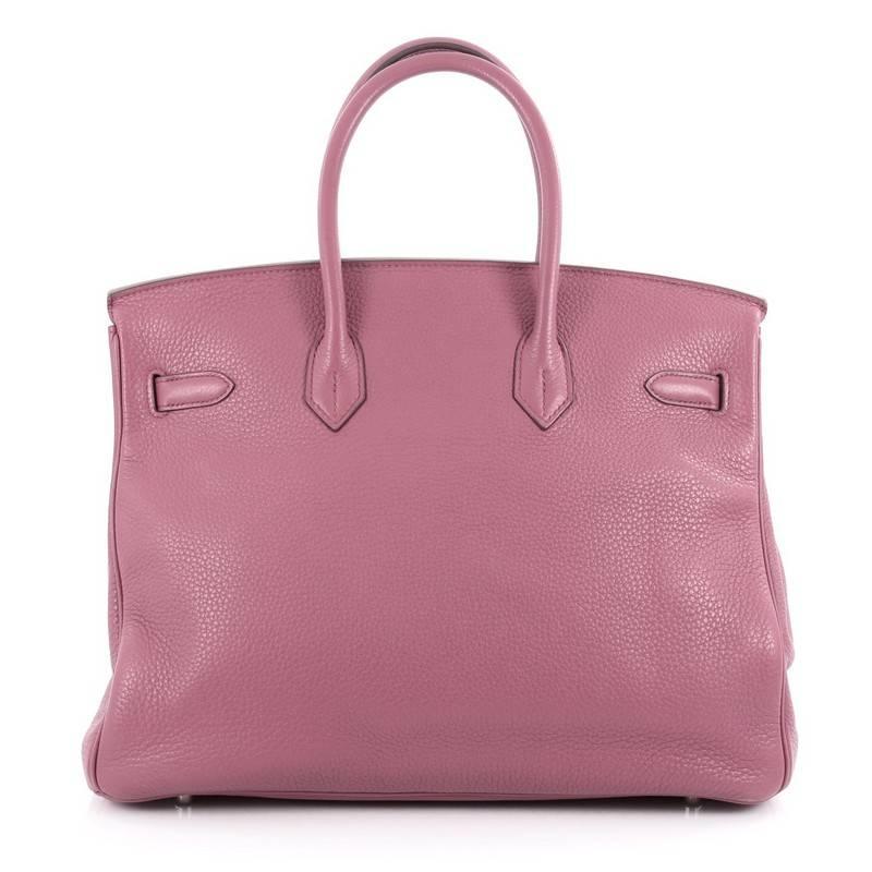 Pink Hermes Bois de Rose Clemence with Palladium Hardware 35 Birkin Handbag 