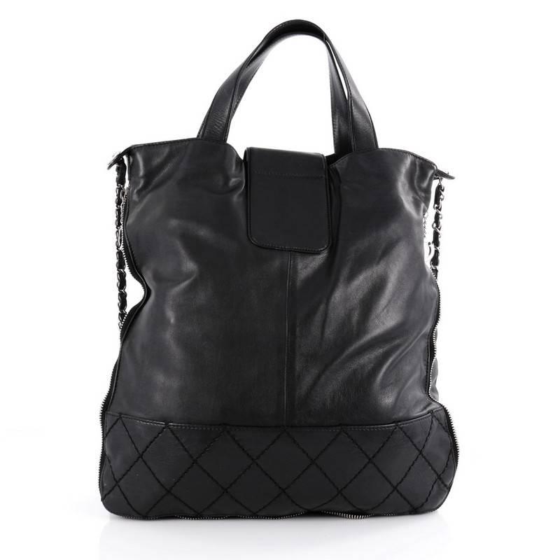 Black Chanel Expandable Ligne Messenger Bag Leather Large