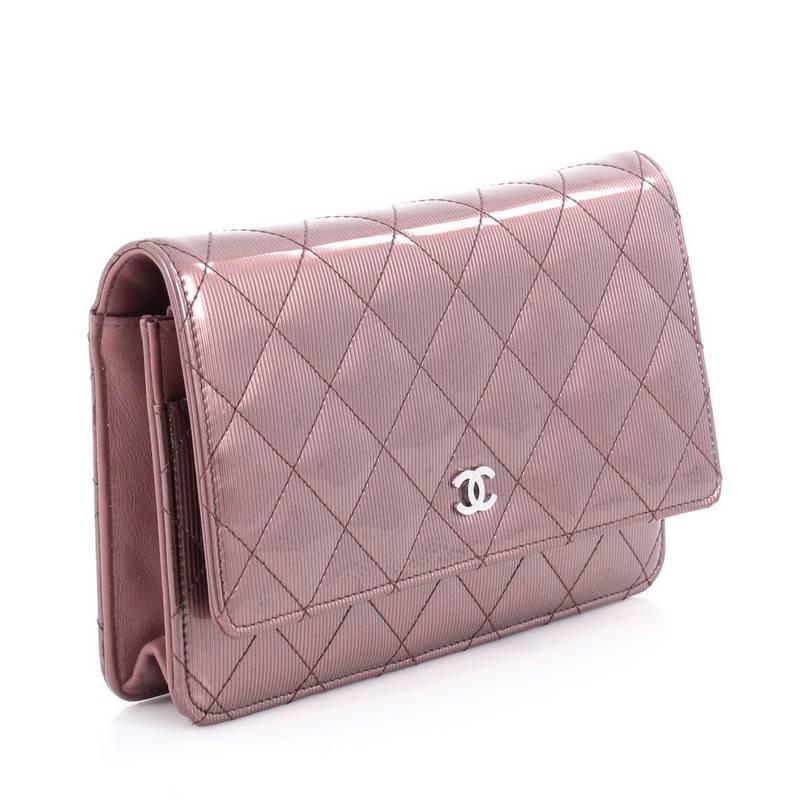Brown Chanel Wallet on Chain Quilted Striped Metallic Patent