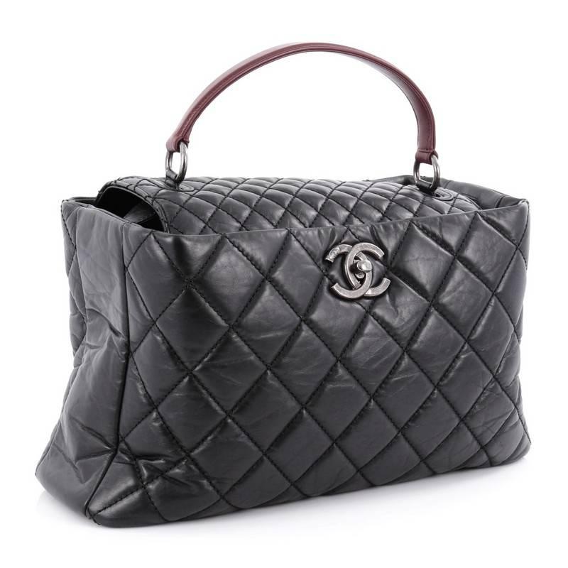 Black Chanel Inner Flap Shoulder Bag Quilted Aged Calfskin Medium