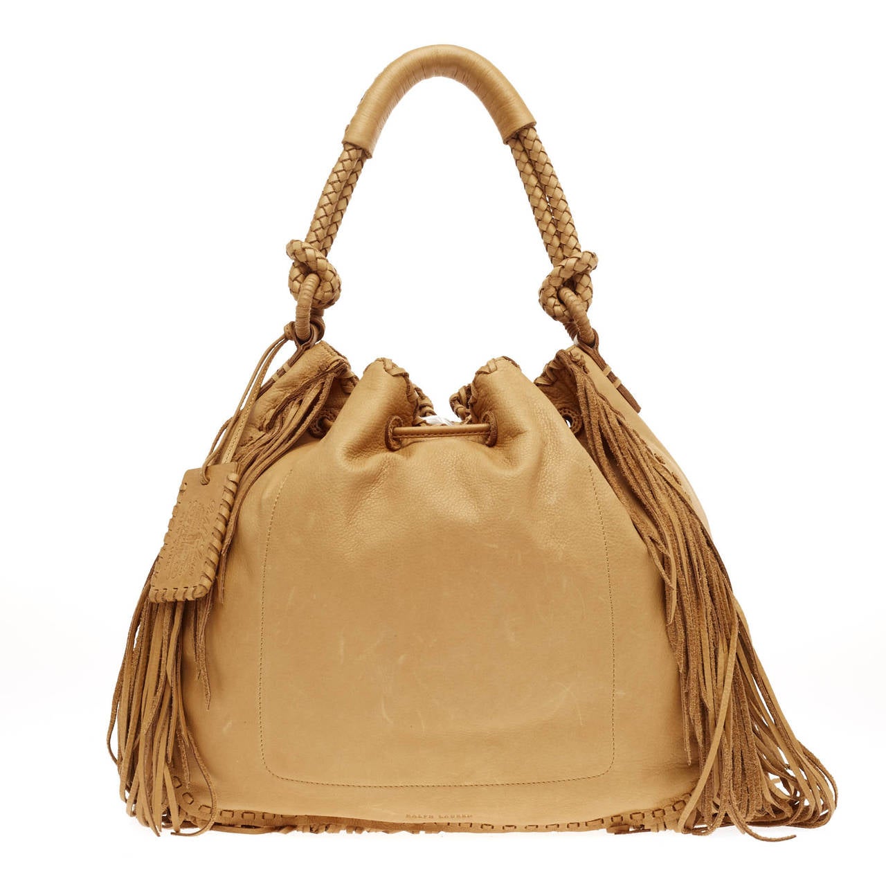 Ralph Lauren Multi Fringe Grained Leather Hobo In Good Condition In NY, NY