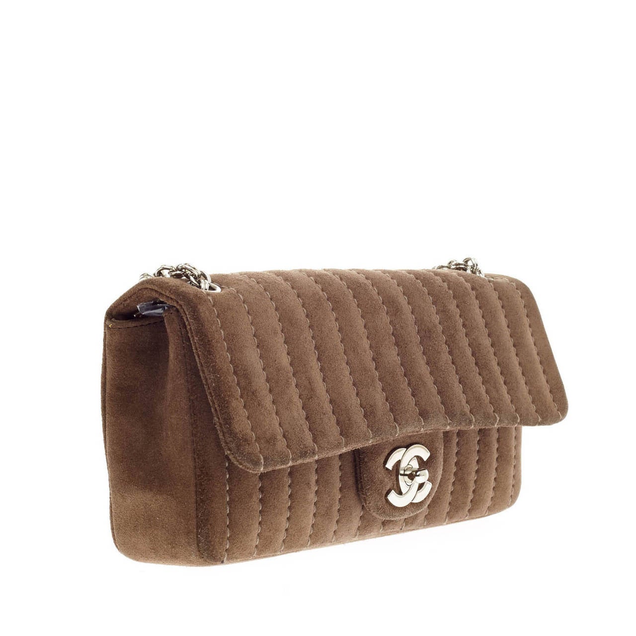 Chanel Mademoiselle Vertical Suede Small In Good Condition For Sale In NY, NY