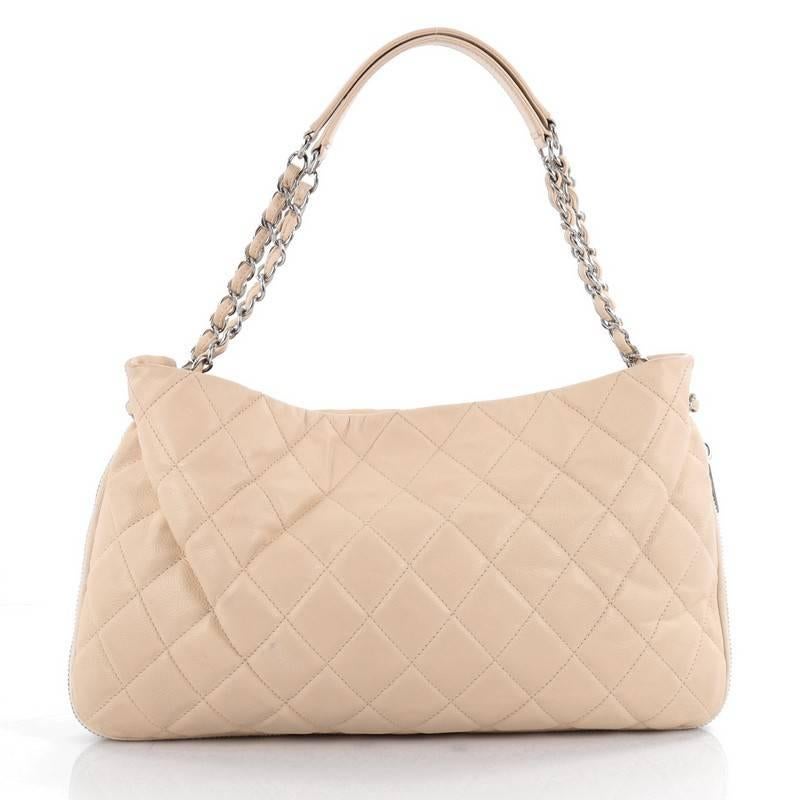 Beige Chanel Timeless CC Expandable Tote Quilted Caviar Medium