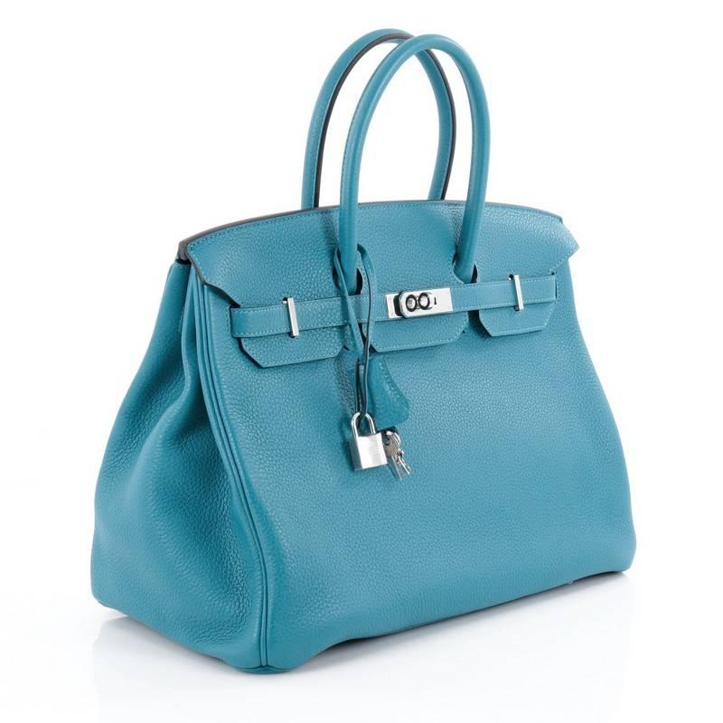 Blue Hermes Birkin Handbag Turquoise Togo with Palladium Hardware 35