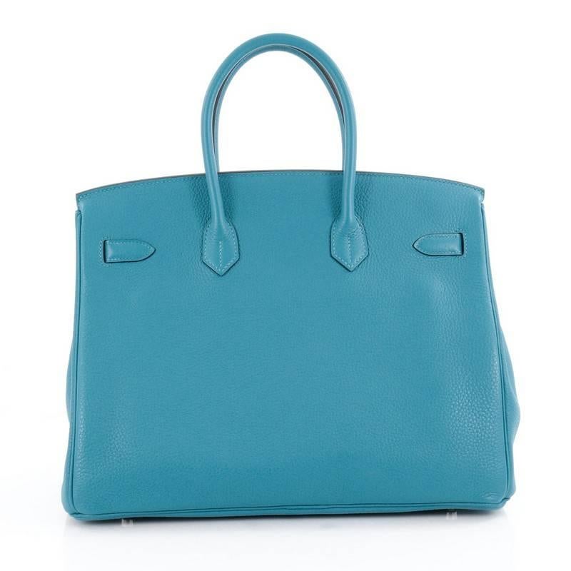Hermes Birkin Handbag Turquoise Togo with Palladium Hardware 35 In Good Condition In NY, NY
