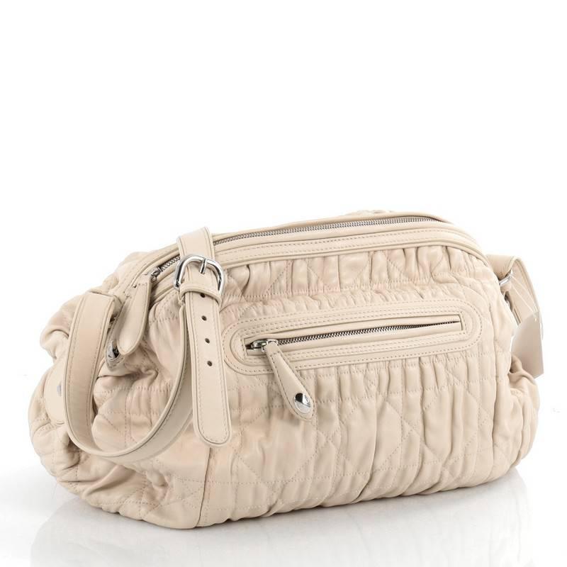 Beige Christian Dior Delidior Dome Shoulder Bag Cannage Quilt Leather