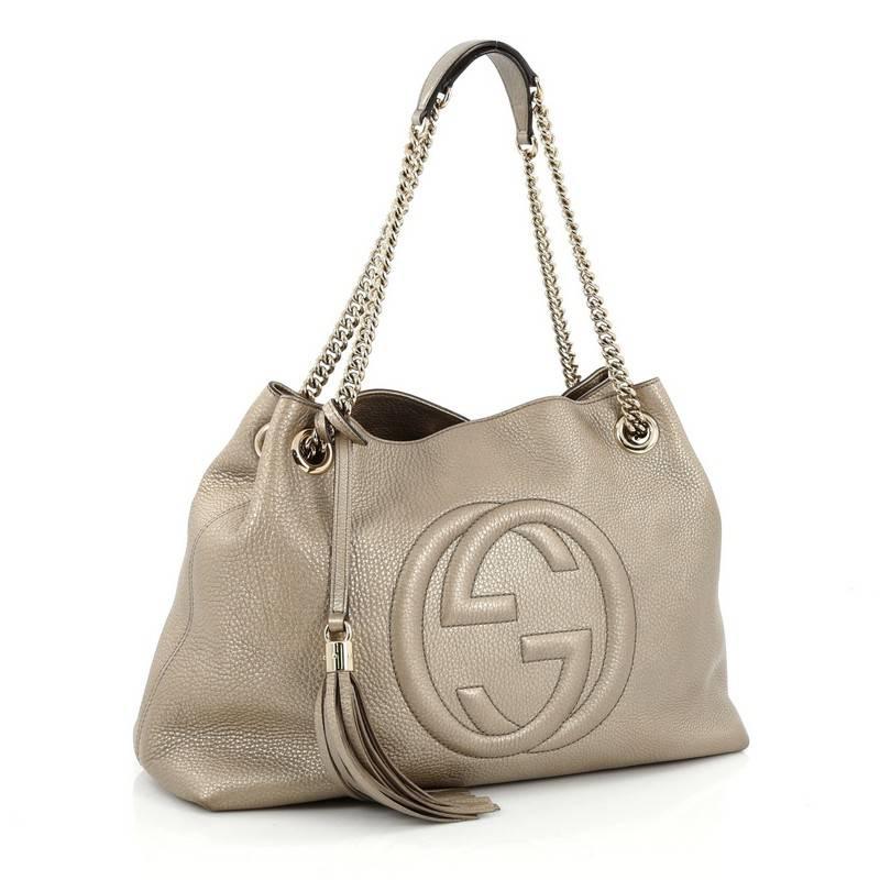 Brown Gucci Soho Shoulder Bag Chain Strap Leather Medium