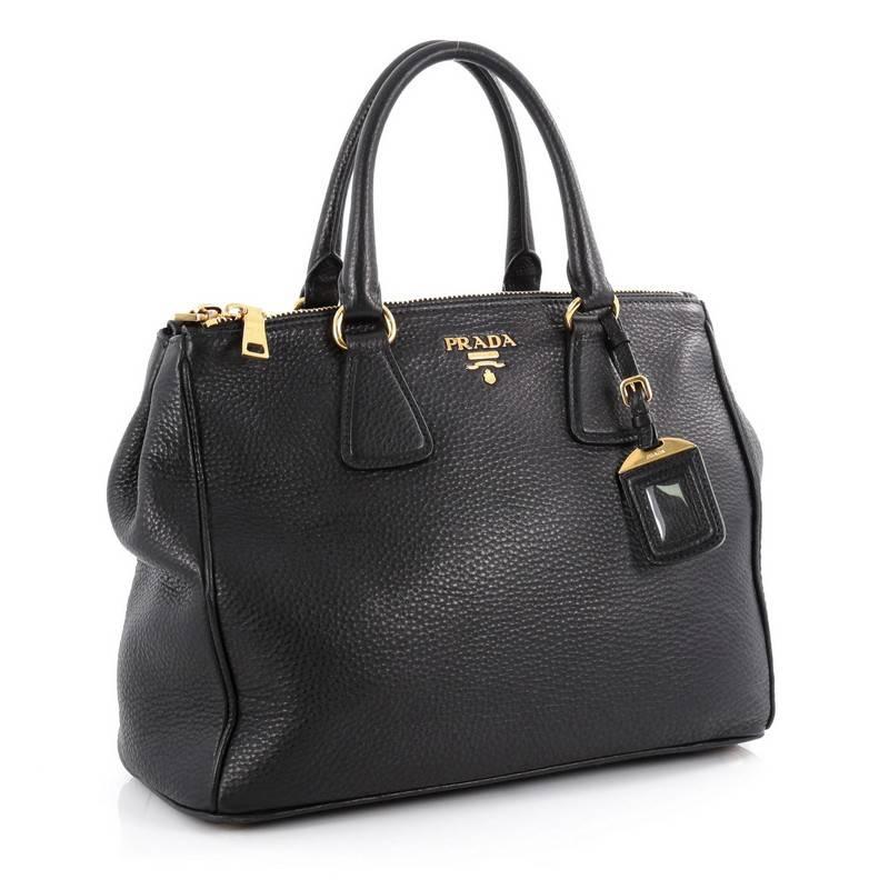 Black Prada Double Zip Tote Vitello Daino Medium