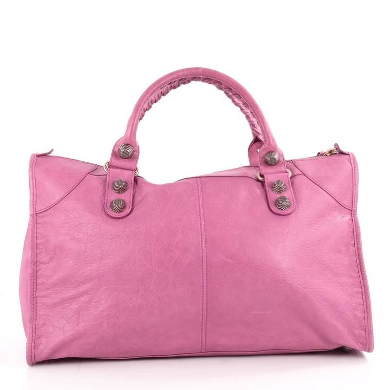Pink Balenciaga Work Giant Studs Handbag Leather