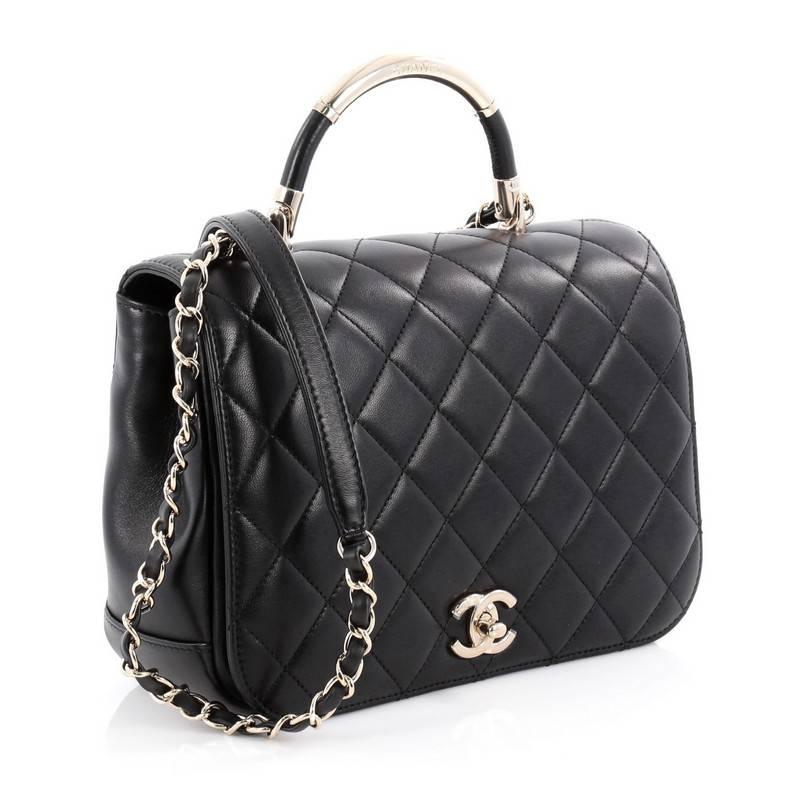 Black Chanel Carry Chic Flap Bag Quilted Lambskin Medium