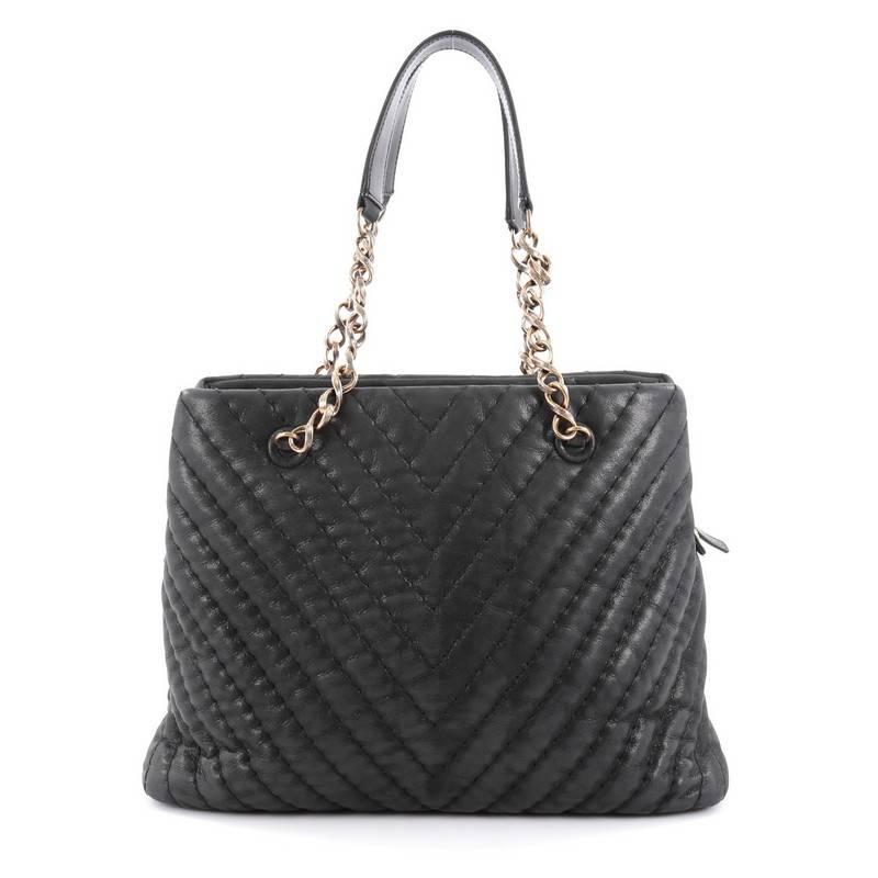 Chanel Surpique CC Charm Tote Chevron Iridescent Calfskin Large In Good Condition In NY, NY