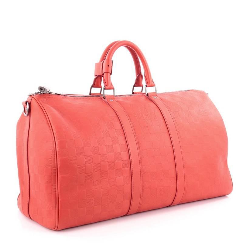 Red Louis Vuitton Keepall Bandouliere Bag Damier Infini Leather 45