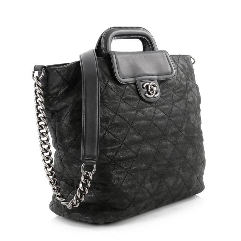 Black Chanel In The Mix Shopping Tote Quilted Iridescent Calfskin XL