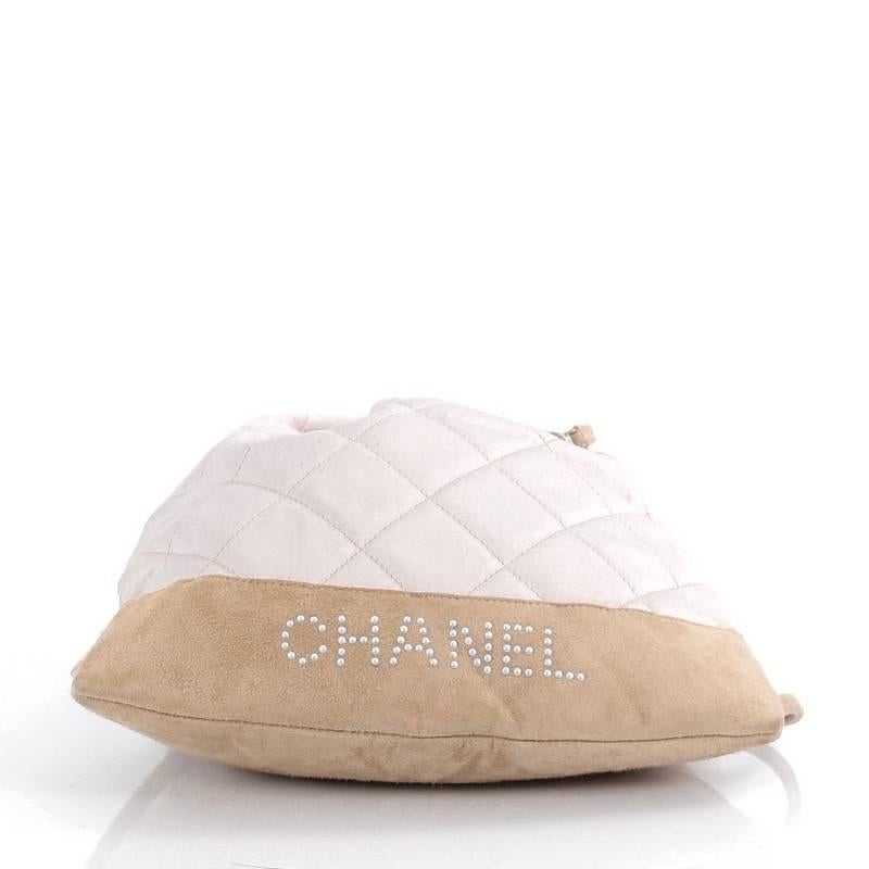 Women's or Men's Chanel Vintage Drawstring Backpack Quilted Satin with Suede