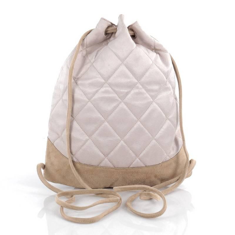 Chanel Vintage Drawstring Backpack Quilted Satin with Suede In Good Condition In NY, NY