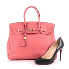 Hermes Birkin Handbag Bougainvillea Clemence with Gold Hardware 35