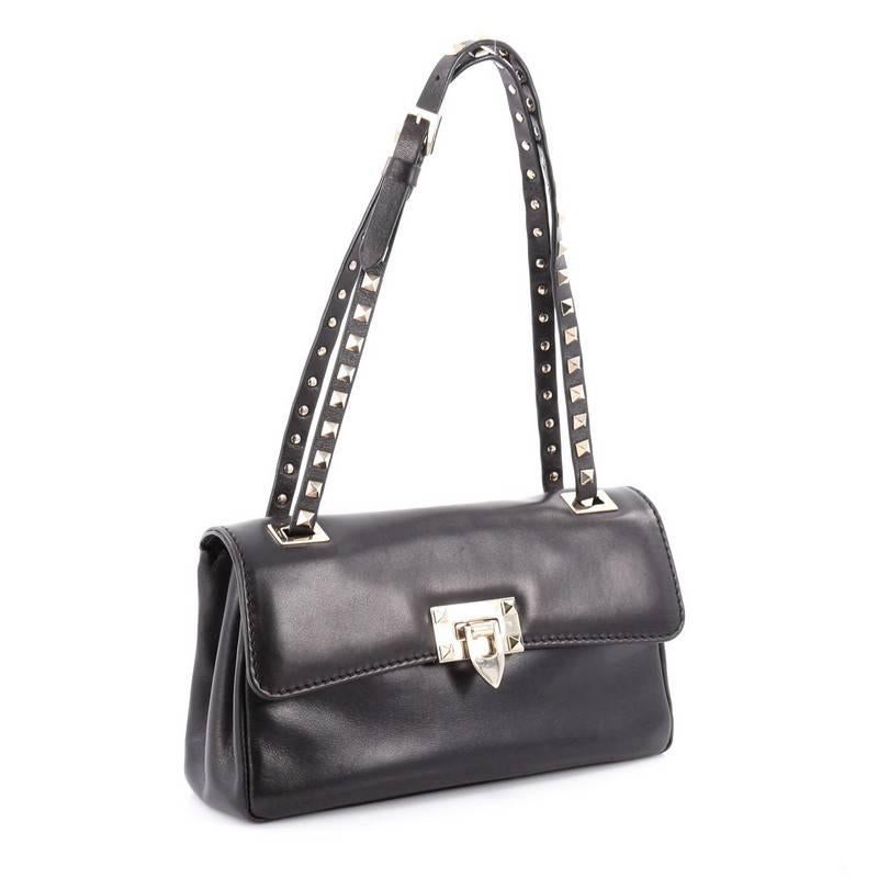 Black Valentino Rockstud Flip Lock Flap Bag Leather Medium