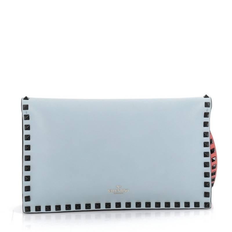 Valentino Rockstud Flap Clutch Leather In Good Condition In NY, NY