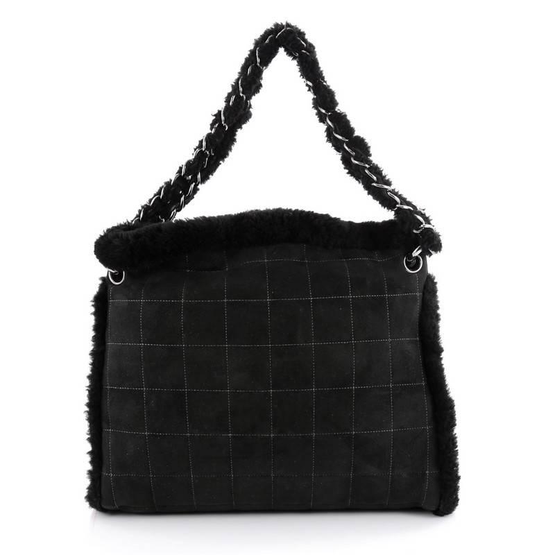 Chanel Embroidered CC Chain Tote Quilted Suede and Shearling In Good Condition In NY, NY