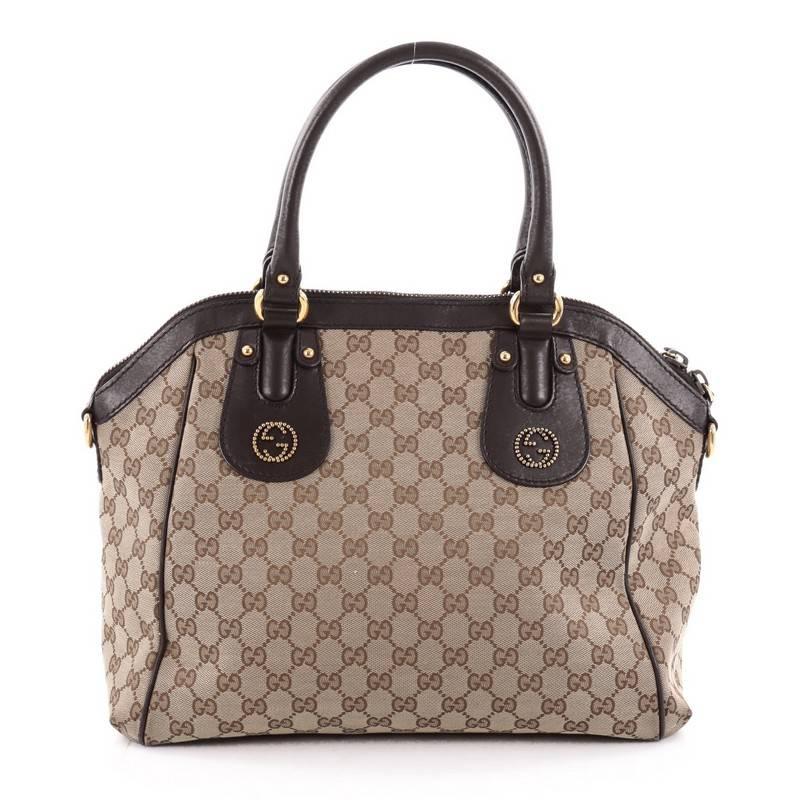 Brown Gucci Scarlett Top Handle Bag GG Canvas Medium