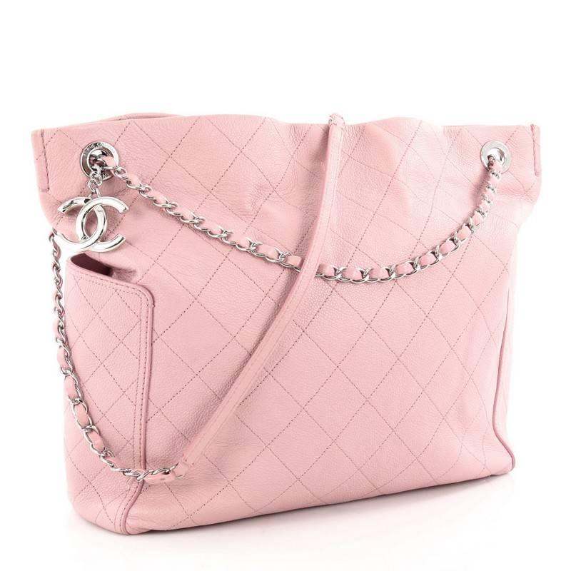 Pink Chanel CC Pocket Tote Quilted Caviar Medium
