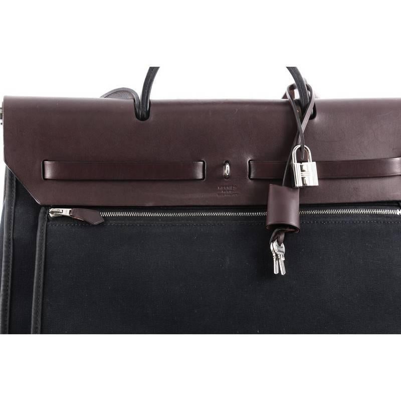 Black Hermes Herbag Zip Leather and Toile 39