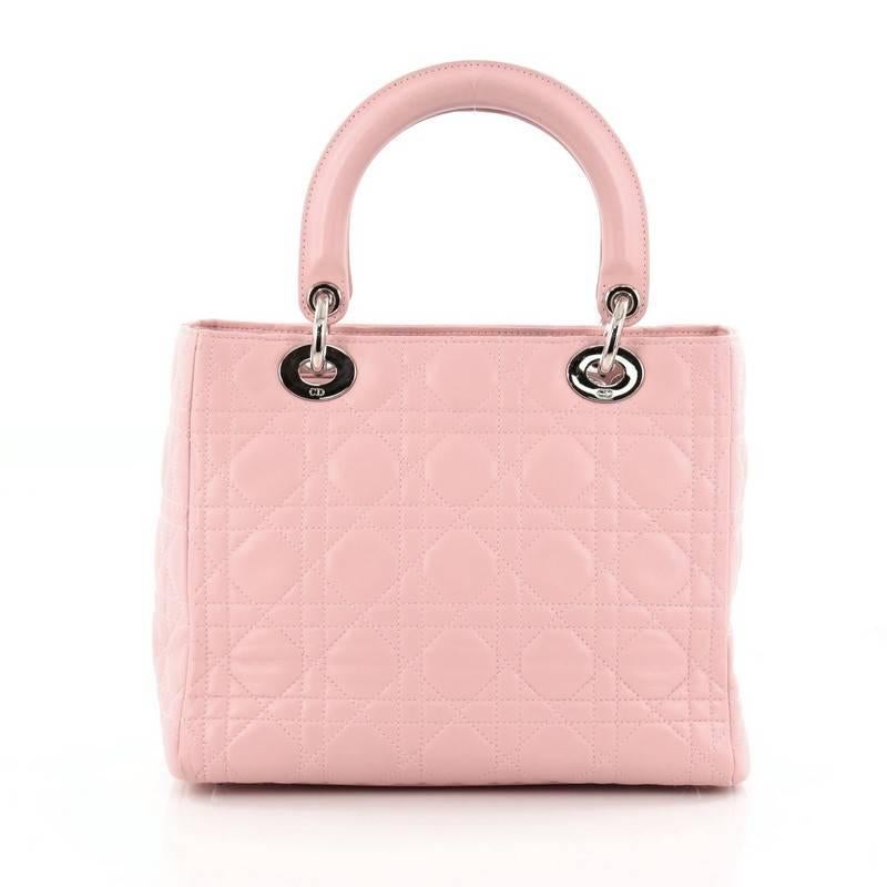 Christian Dior Lady Dior Handbag Cannage Quilt Lambskin Medium In Good Condition In NY, NY