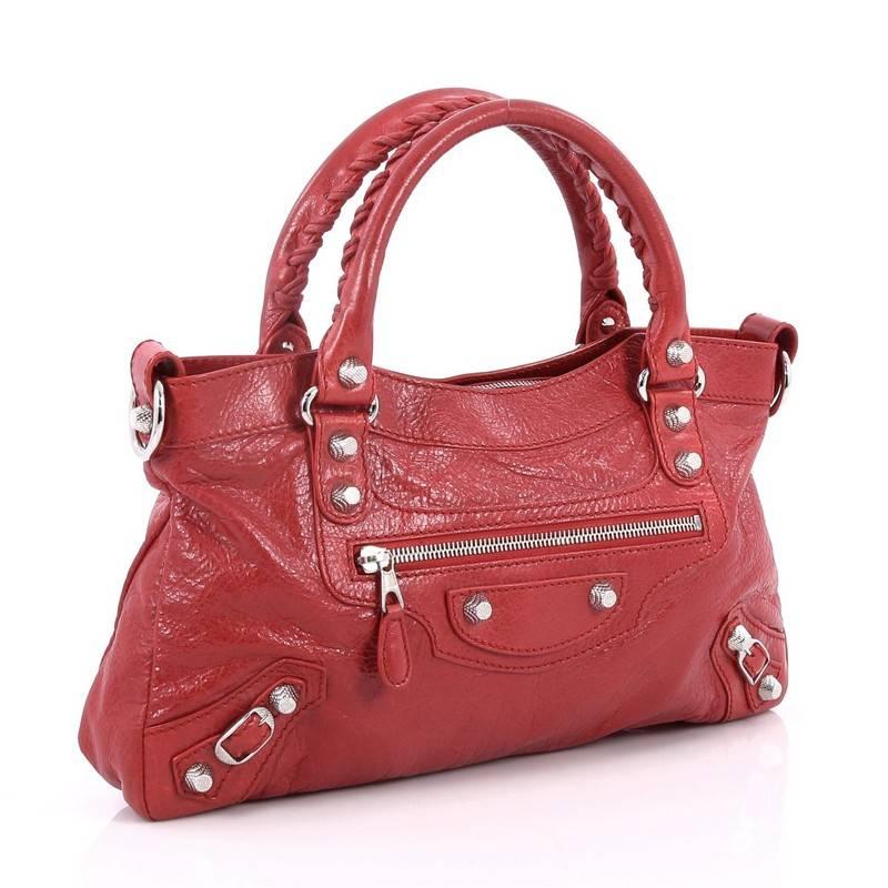 Red Balenciaga First Giant Studs Handbag Leather