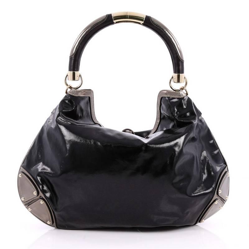 Black Gucci Indy Hobo Patent Large