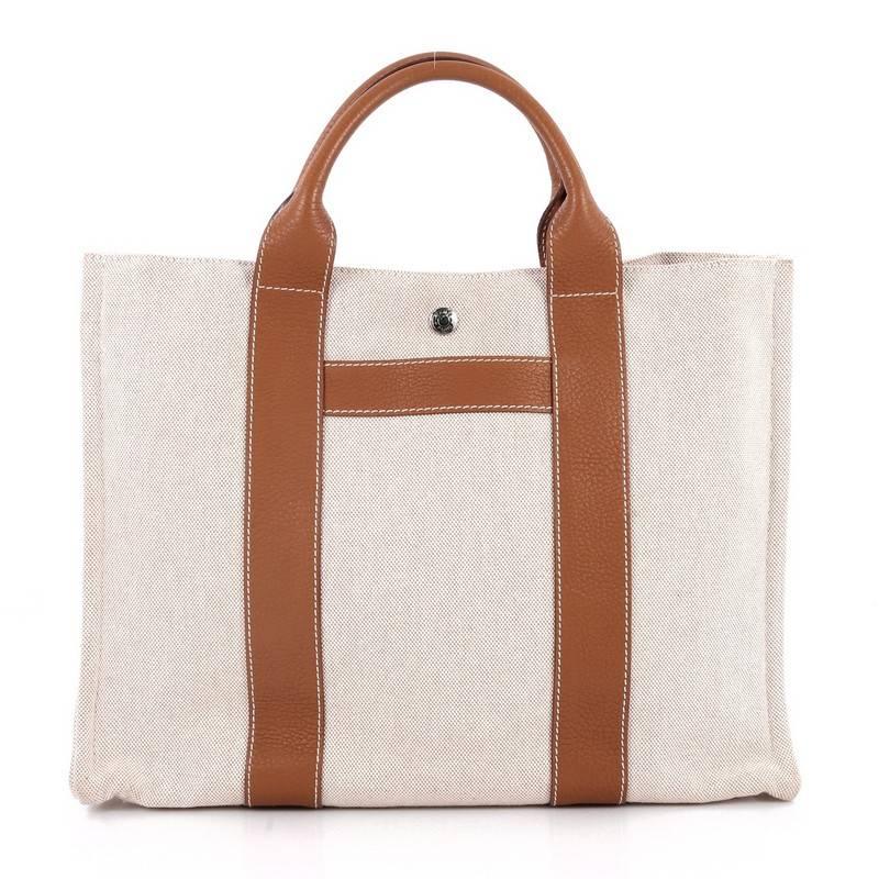 Beige Hermes Sac Harnais Tote Toile and Leather MM