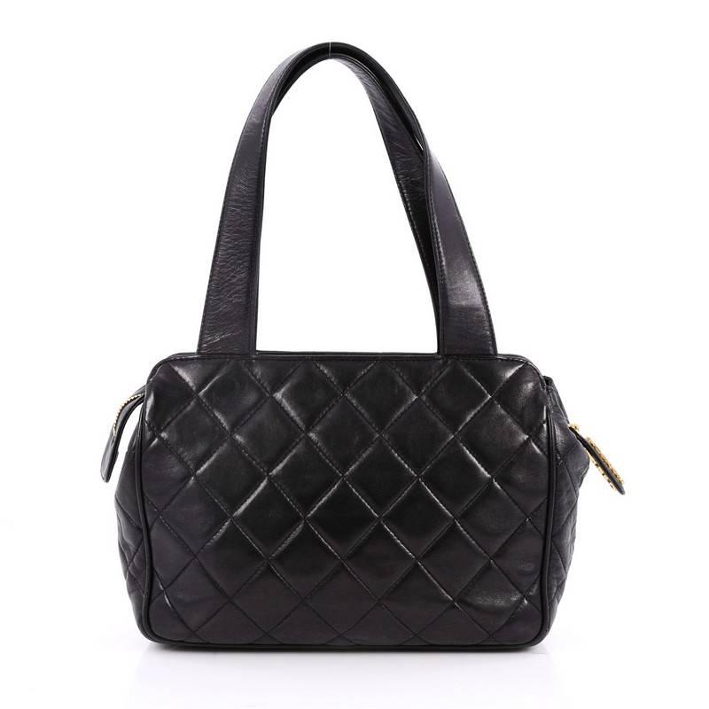 Chanel Vintage CC Front Pocket Shoulder Bag Quilted Lambskin Small In Good Condition In NY, NY