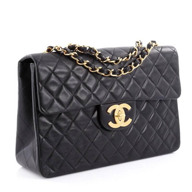 Black Chanel Vintage Classic Single Flap Bag Quilted Lambskin Maxi