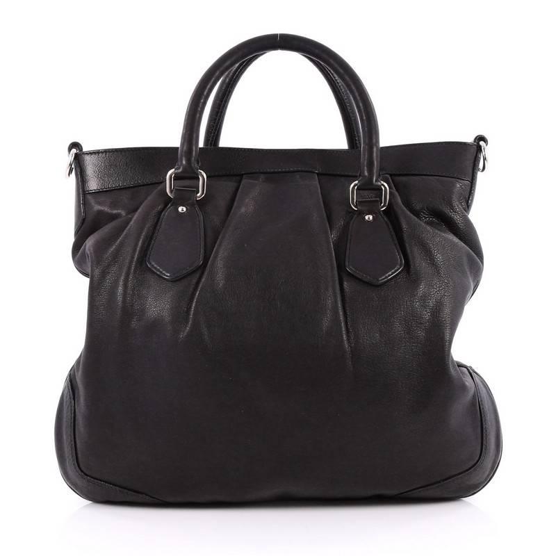 Prada Convertible Belted Satchel Vitello Soft Large In Good Condition In NY, NY