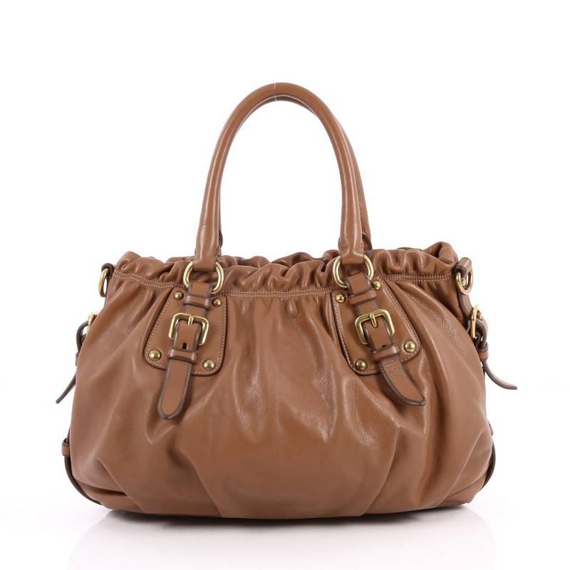 Prada Convertible Belted Satchel Cervo Antik Leather Medium In Good Condition In NY, NY