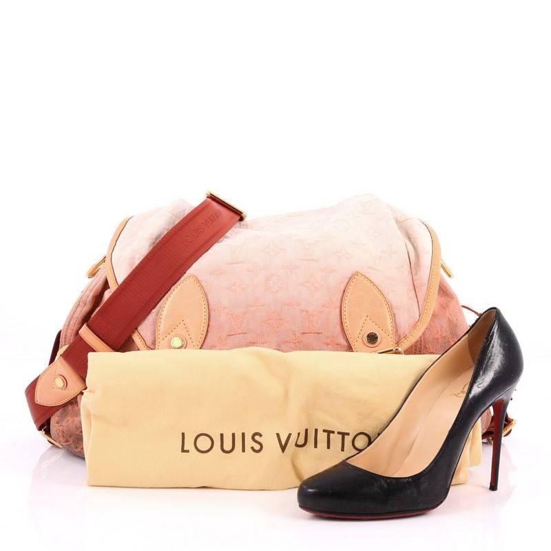 This authentic Louis Vuitton Sunrise Shoulder Bag Denim from the brands 2010 Spring Collection adds a beautiful splash of color to any of your outfits. Crafted from salmon and off-white gradient monogram denim, this beautiful bag features adjustable