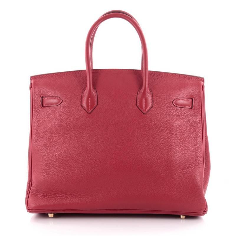 Hermes Birkin Handbag Rouge Vif Clemence with Gold Hardware 35 In Good Condition In NY, NY