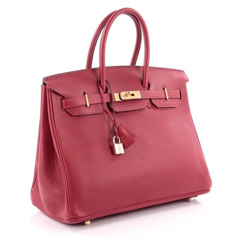 Pink Hermes Birkin Handbag Rouge Vif Clemence with Gold Hardware 35