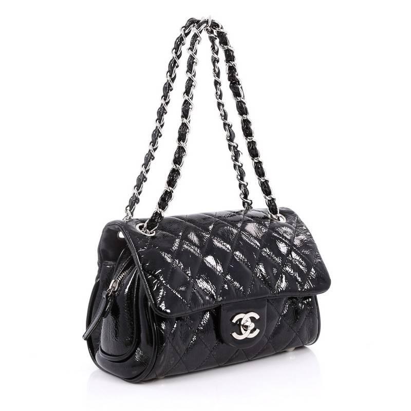 cc chain zip flap bag quilted satin small