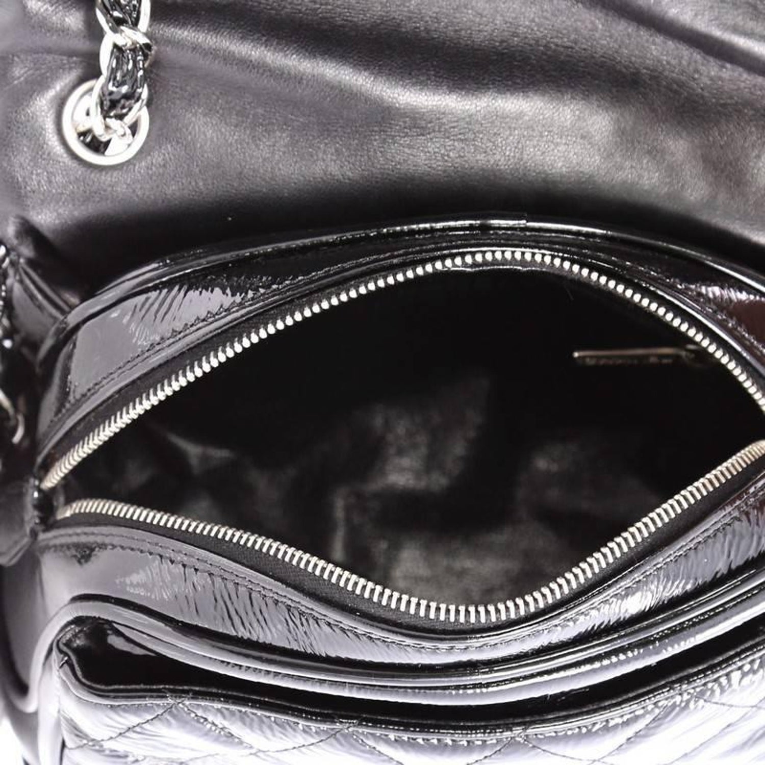 Chanel Cc Chain Zip Flap Bag Quilted Patent Small At 1stdibs