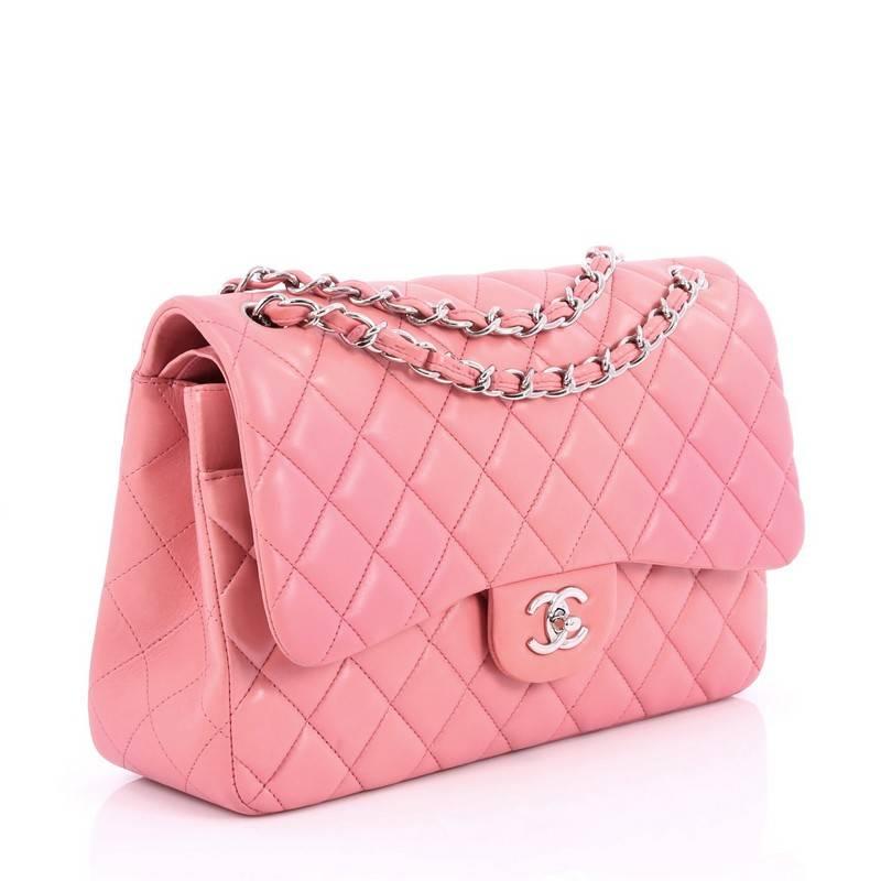 Pink Chanel Classic Double Flap Bag Quilted Lambskin Jumbo