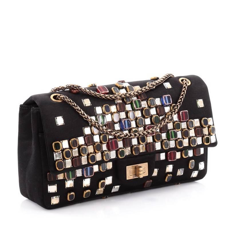 Black Chanel  Paris-Byzance Reissue 2.55 Handbag Embellished Satin 225
