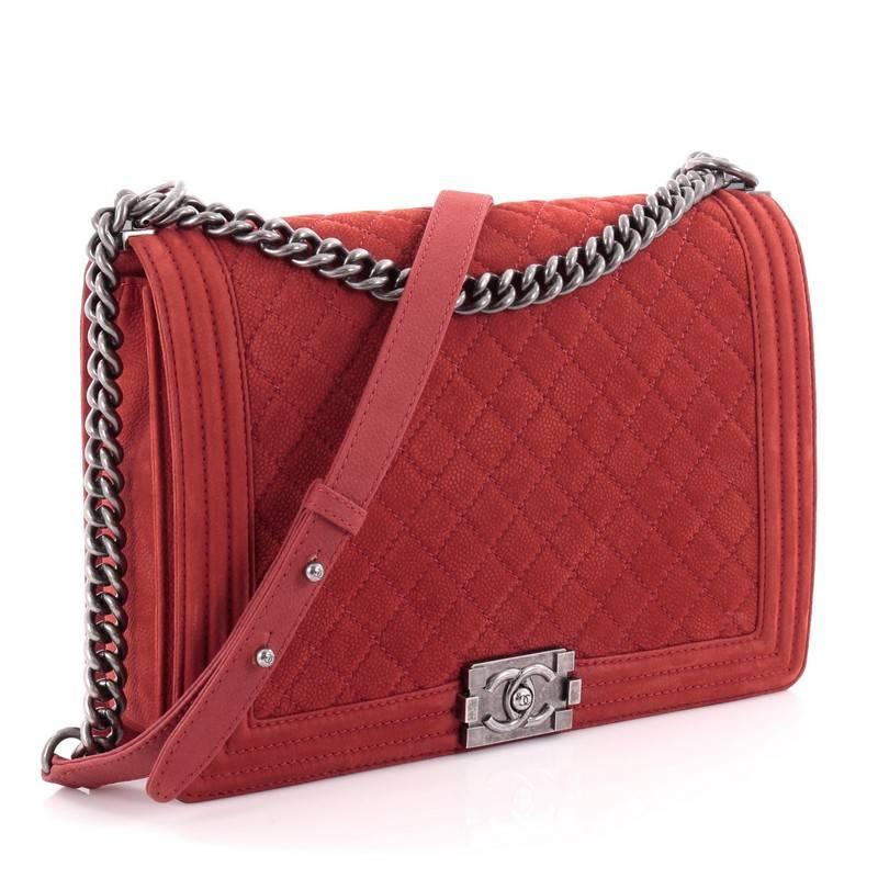 Red Chanel Boy Flap Bag Quilted Matte Caviar Large