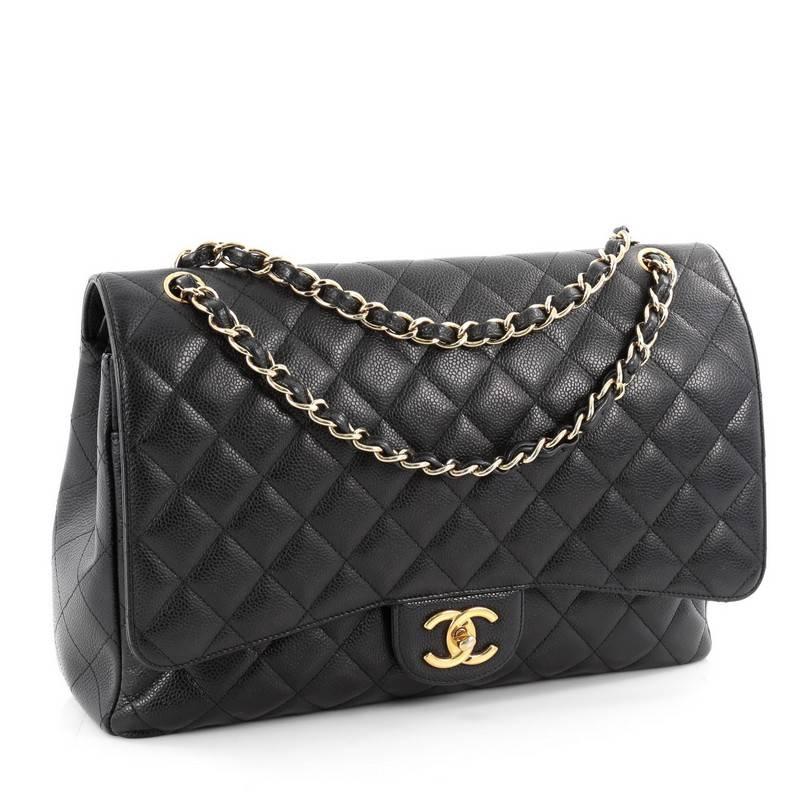 Black Chanel Classic Double Flap Bag Quilted Caviar Maxi