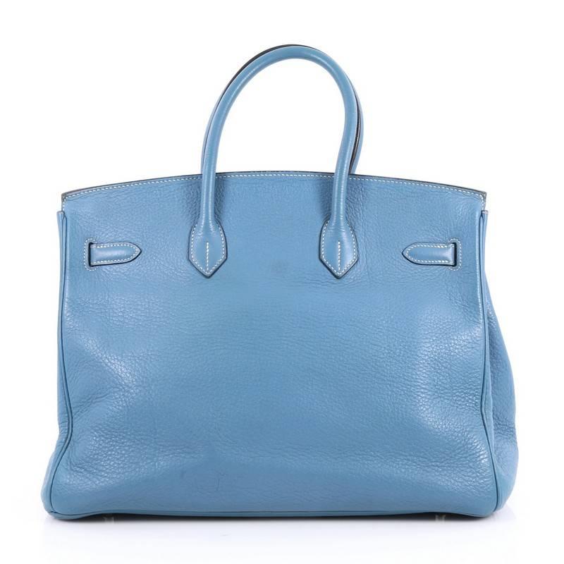 Women's or Men's Hermes Blue Jean Clemence with Palladium Hardware 35 Birkin Handbag 