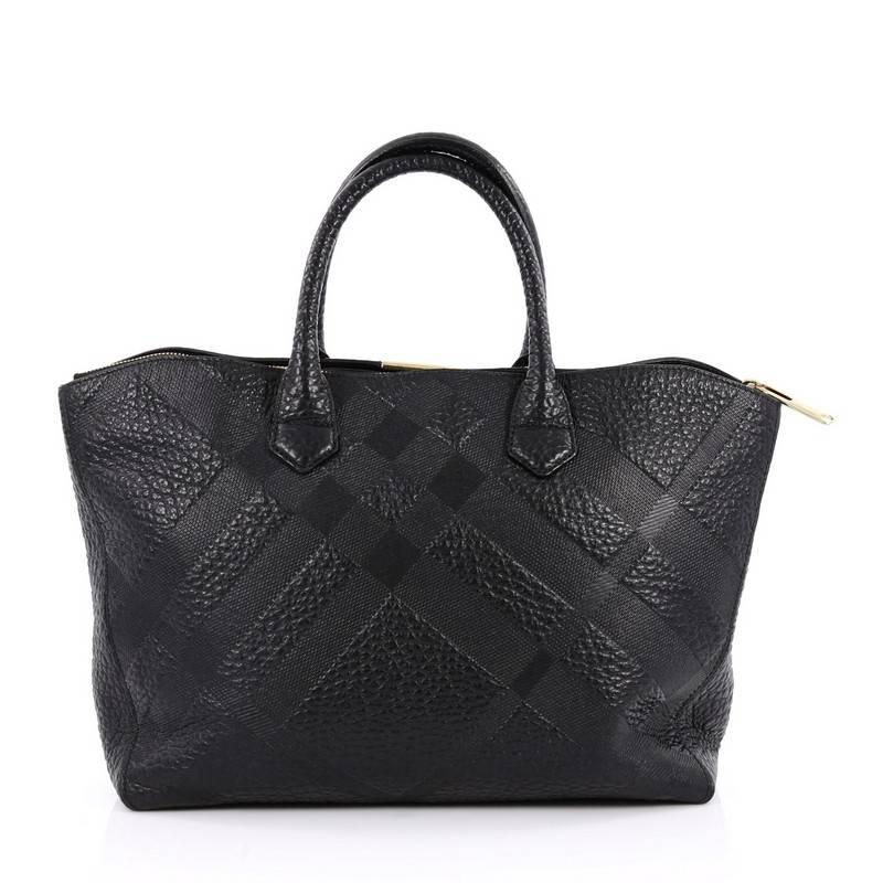 Burberry Dewsbury Convertible Tote Embossed Check Leather Medium In Good Condition In NY, NY