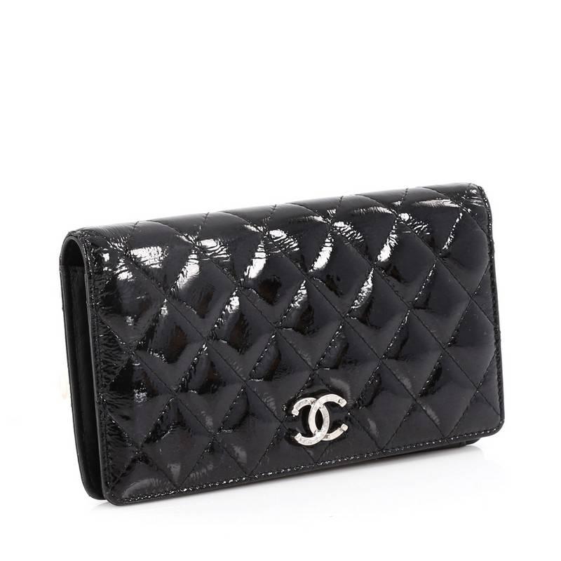 Black Chanel Paris-Dallas Bi-Fold Wallet Quilted Patent Goatskin Long