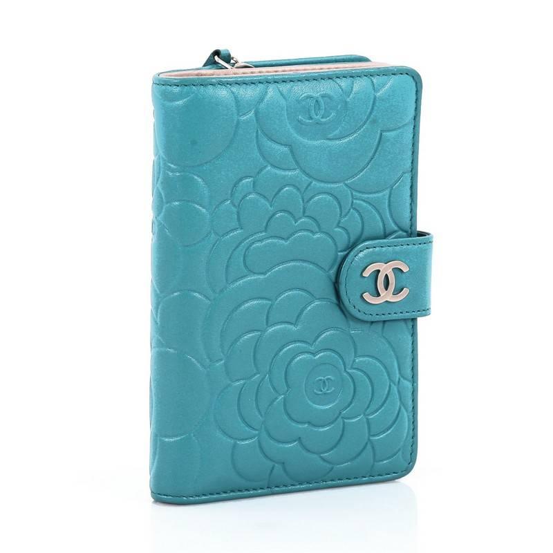 Blue Chanel CC Flap Wallet Camellia Lambskin Small