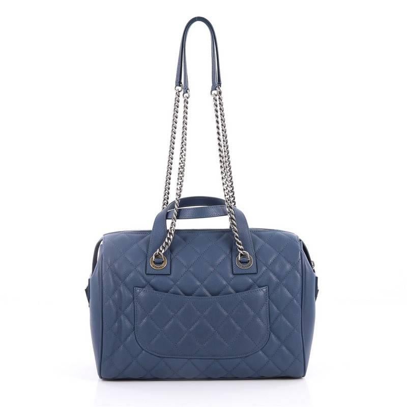Chanel Two-Tone Front Pocket Bowling Bag Quilted Caviar Medium In Good Condition In NY, NY